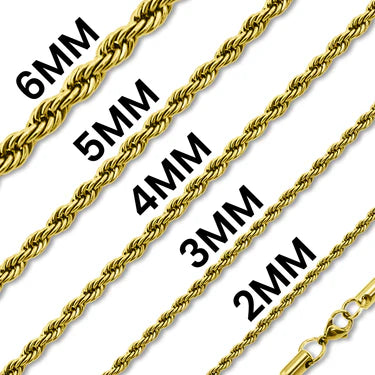 18K Gold PVD Stainless Steel Rope Chain Necklace